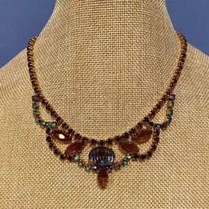 Vintage Juliana Aurora Borealis & Purple Beautiful Rhinestone Necklace 15"